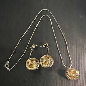 Vintage Statement Modernist Gold Tone Spiral Drop Pendant Necklace & Earrings
